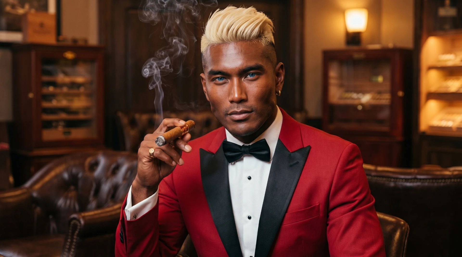 Red tuxedo · cigar lounge
