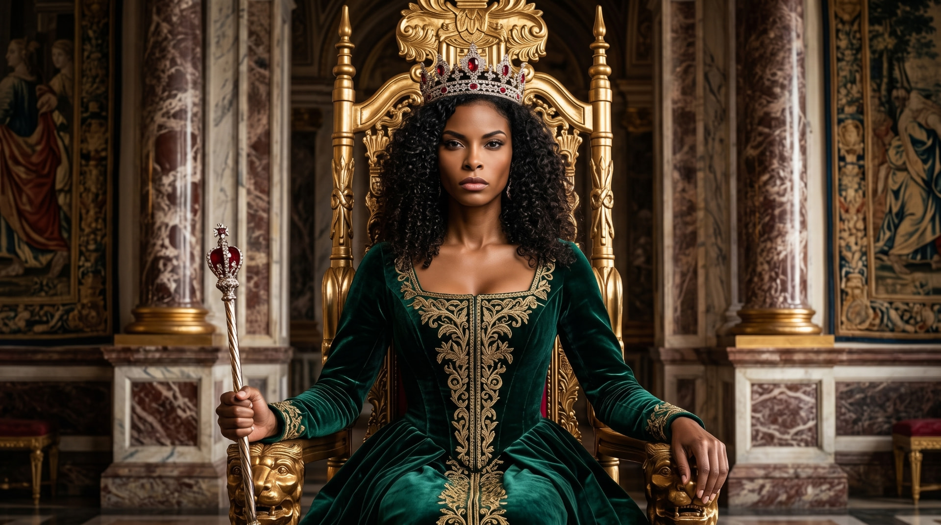 Regal editorial · emerald velvet couture